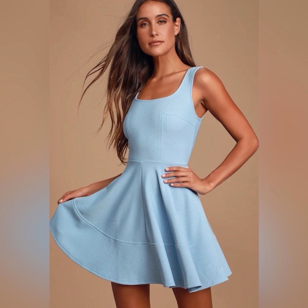 Lulu's Powder Blue Textured Fit-and-Flare Mini Dress